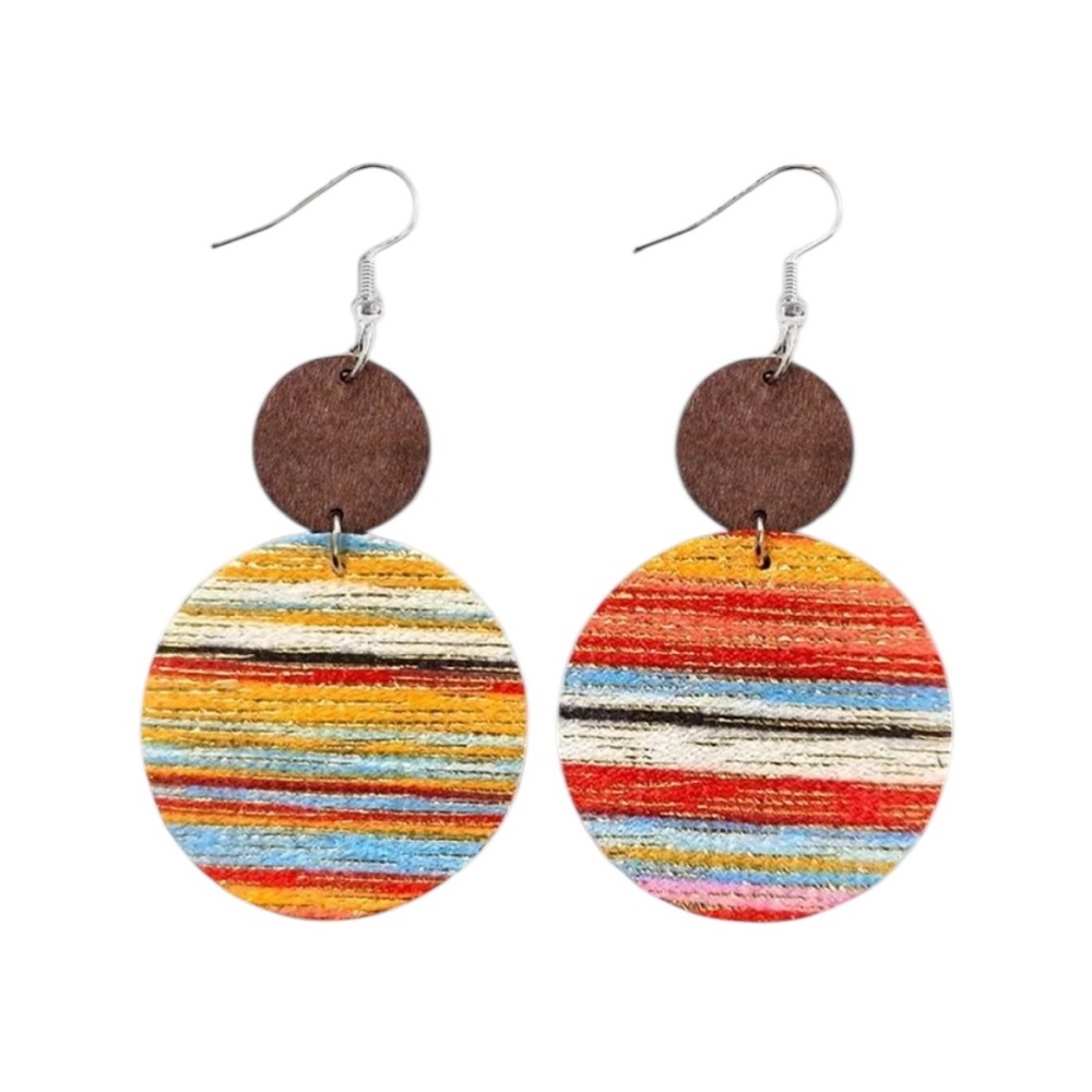 Boho Colorful Orange Striped Pattern Dangle Earrings